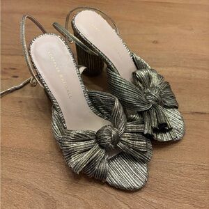 Loeffler Randall Camellia Bow Heel With Ankle Strap in Gold